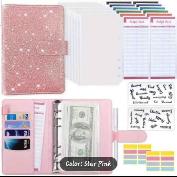 N/A Other - Pink Organizer Budget Binder With Zipper Envelopes & Expense Sheets